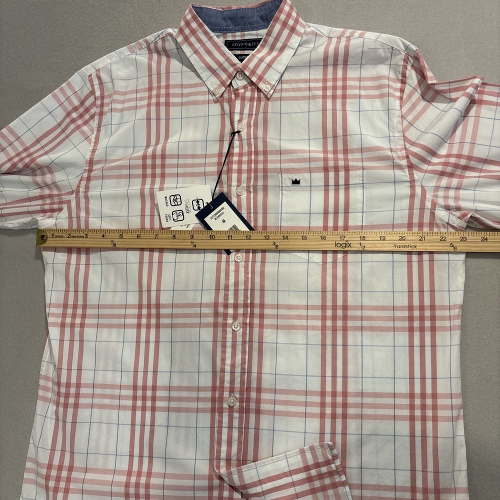 NWT Crown & Ivy MEDIUM PINK Plaid Classic Fit MOTION FLEX Button Down STRETCH - Picture 6 of 8